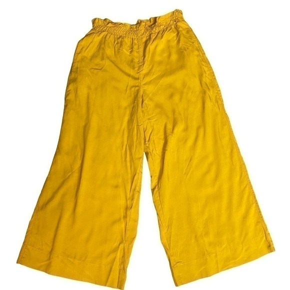 ELODIE MUSTARD WIDE LEG STRETCH WAIST PANT SIZE LARGE - Picture 2 of 5